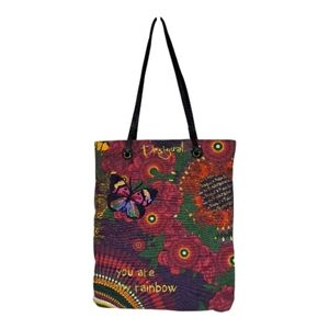 Desigual Ebroidered Vibrant Fabric Tote